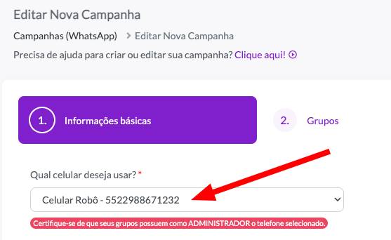 Certifique-se de que o telefone selecionado neste campo é o telefone que foi editado.